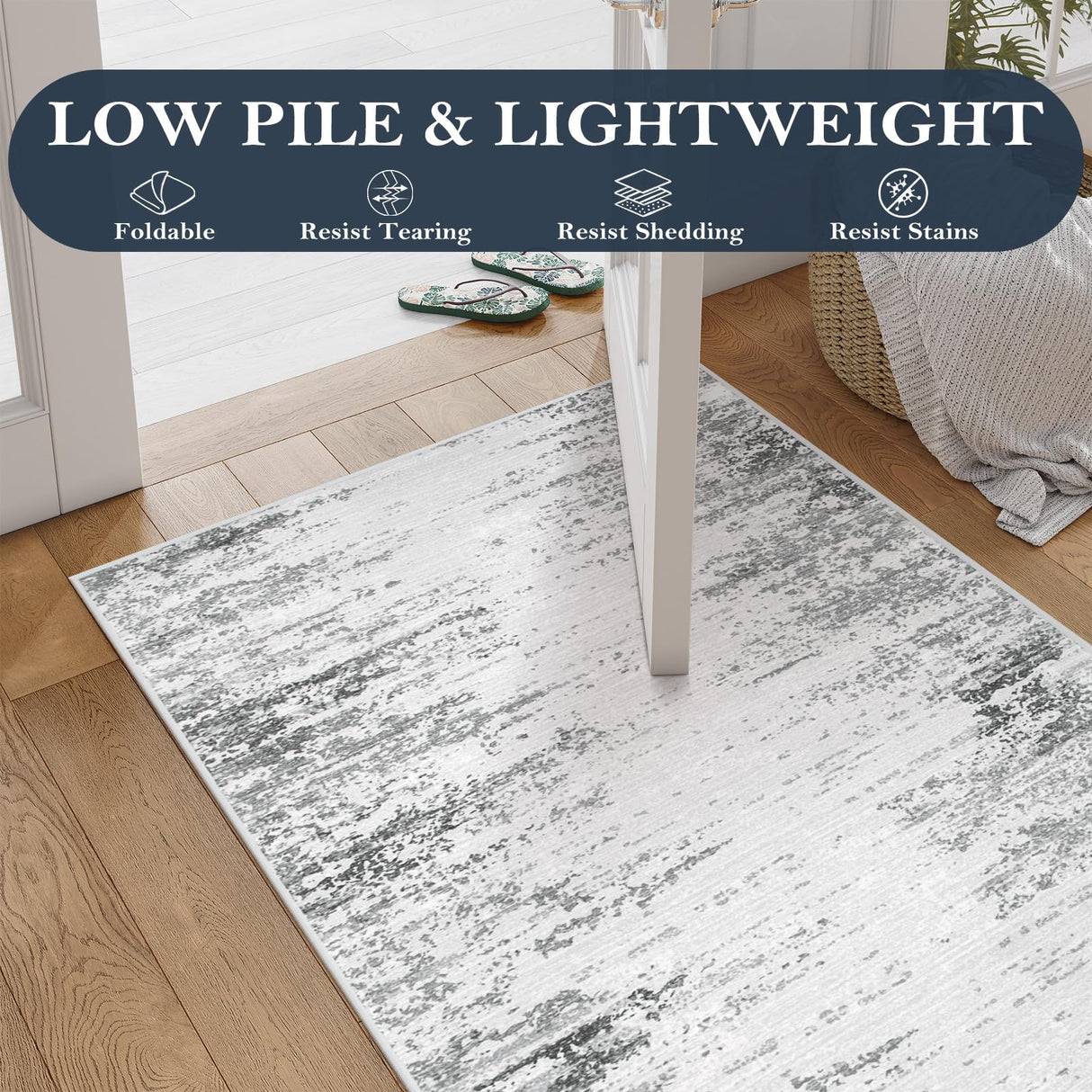 Lahome Abstract Grey Long Runners for Hallways, Washable 2.5x10 Non-Skid Low-Pile Rug Runners for Hallways Non-Slip 10 ft Modern Ombre Indoor Floor Runner for Kitchen Entryway Lahome