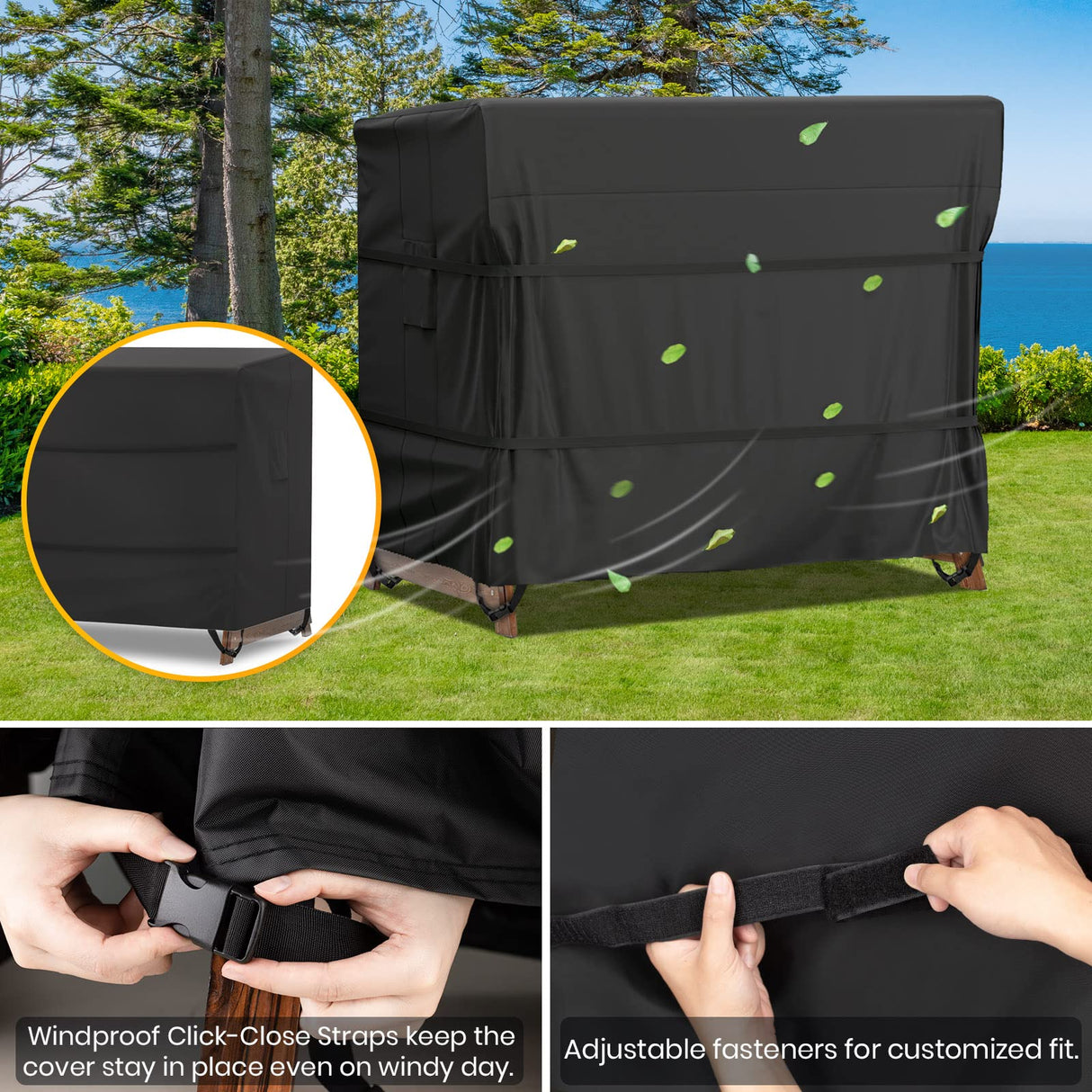 Velway Outdoor Swing Cover 3 Triple Seater Waterproof Patio Hammock Cover 87x49x70 All Weather Windproof Glider Chair Cover for Garden Furniture, Black Velway