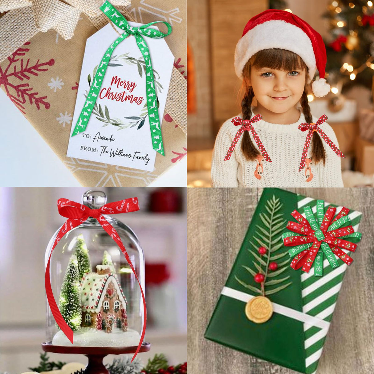 Vloso 20 Rolls 100 Yards Christmas Ribbon for Gift Wrapping,3/8 Inch Christmas Grosgrain Ribbon,Christmas Ribbon for Crafts DIY Holiday Christmas Decorations Vloso