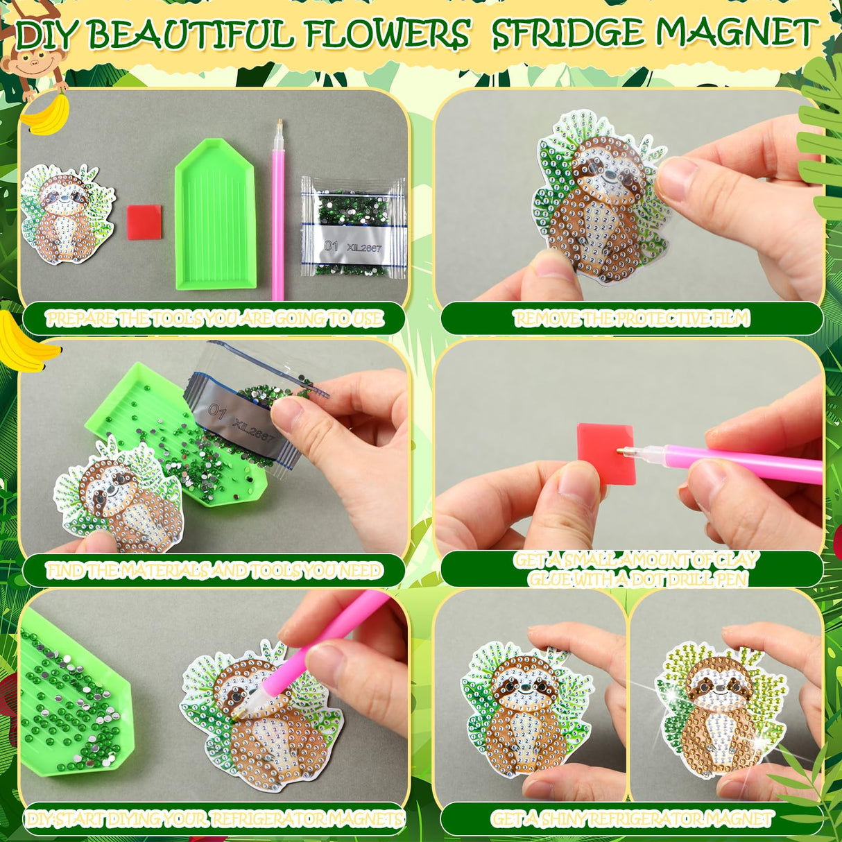 Xuhal 30 Pcs Jungle Animal Diamond Painting Magnets Safari Animal Diamond Art Magnets Kits for Adults Zoo Woodland 5D Rhinestone Refrigerator Magnetic Sticker for DIY Crafts Fridge Wildlife Gifts Xuhal