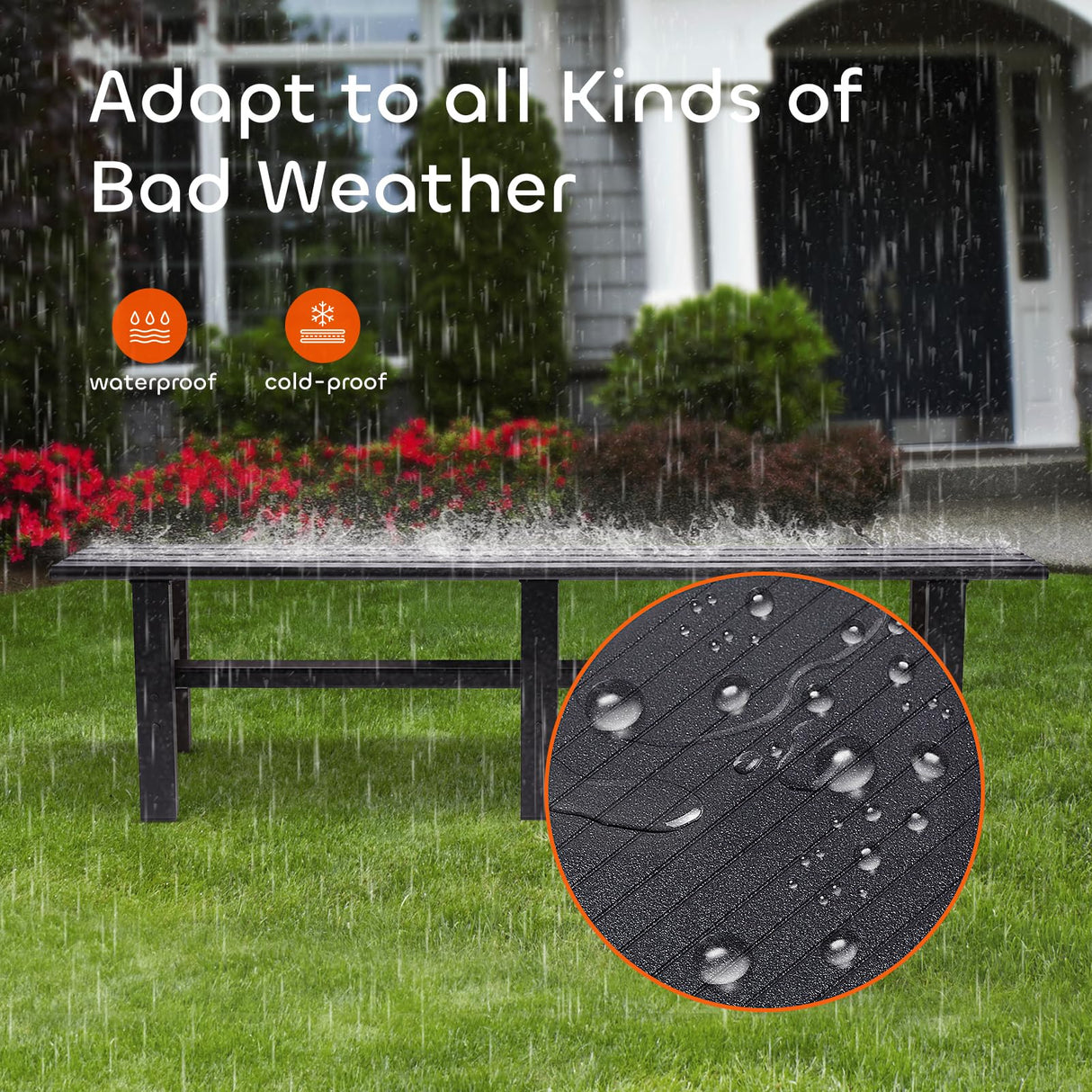 TECSPACE 71 Inches Aluminum Outdoor Weatherproof Bench Backless, 550 LBS Bearing Capacity Garden Porch Bench, Black TECSPACE