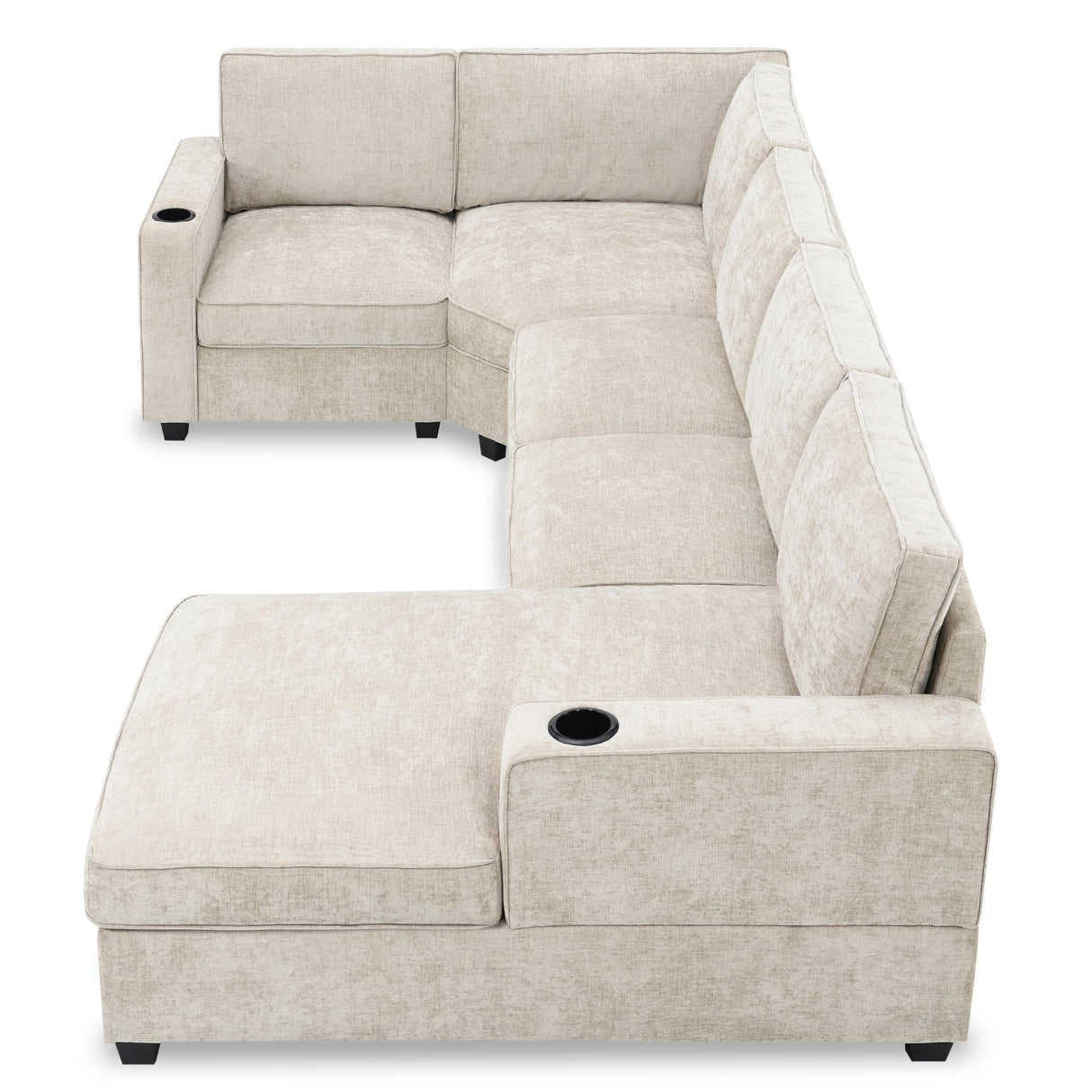 Merax 119" U Shaped Sectional Sofa, 6 Seat Chenille Corner Couch Set with Oversized Chaise Lounge, Comfy with Cup Holders for Living Room, Apartment, Beige Merax