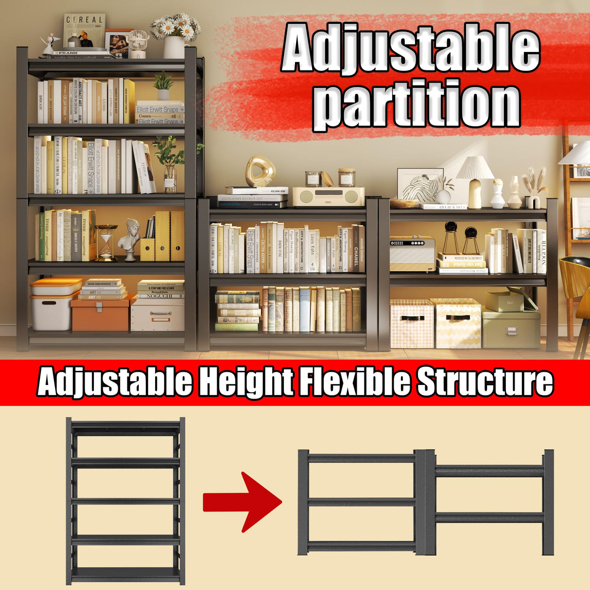 Notmise Book Shelf, 5 Tier Metal Wide Bookshelves, 78" H, Heavy Duty Bookcase, Adjustable Bookshelf, Tall Book Shelf for Living Room & Offices and Library (78" H*47" W*18" D) Notmise