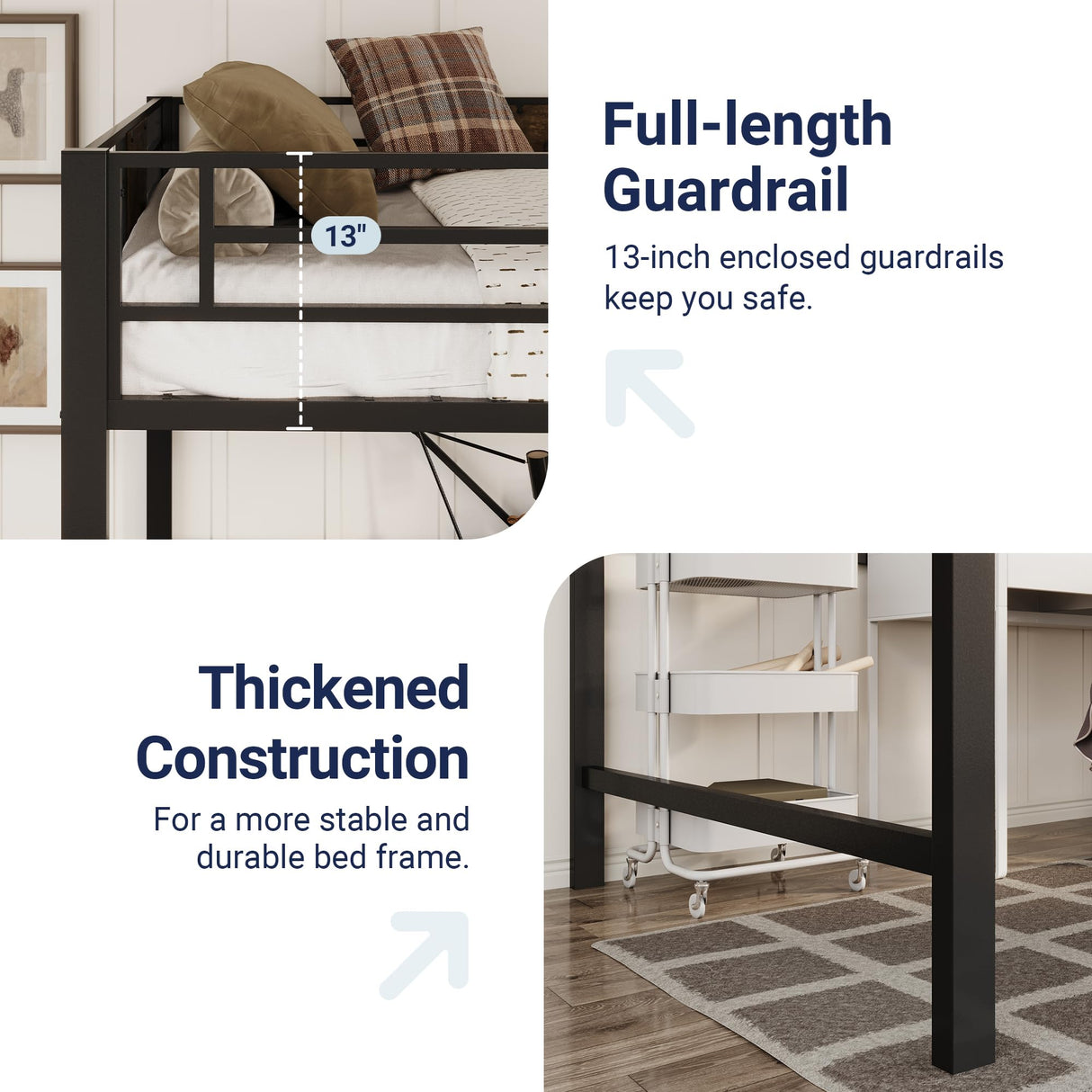 Allewie Black Twin Size Metal Loft Bed Frame with Stairs & Guardrails - Space-Saving Design, No Box Spring Needed Allewie