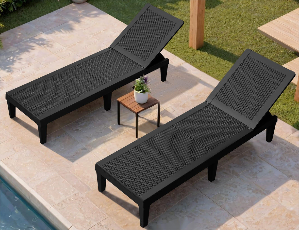 Greesum Outdoor Chaise Lounge Chairs Set of 2 with 5-Position Adjustable Backrest, Waterproof PE Sun Loungers for Garden Pool Beach Patio Deck Sunbathing, Black Greesum