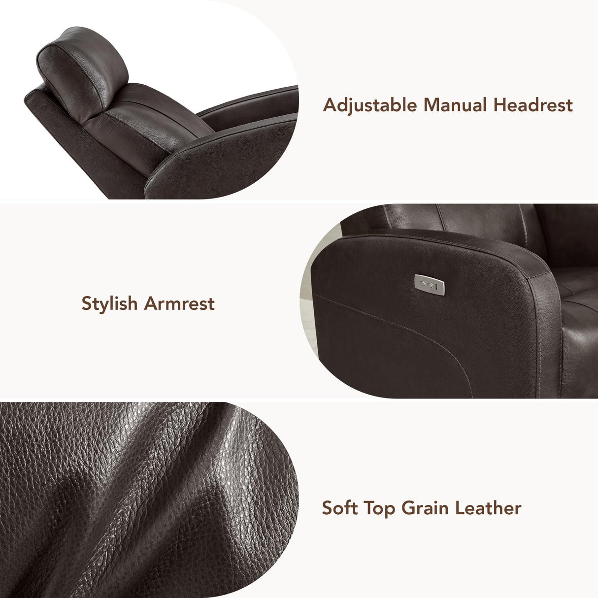 CHITA Genuine Leather Power Swivel Glider Recliner Chair for Adults, FSC Certified Electric Nursery Rocker Recliner Chair for Living Room, Dark Brown CHITA