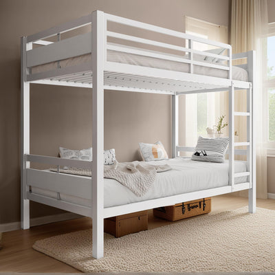 nesture. Bunk Bed Twin Over Twin, Heavy Duty Metal Bunkbeds with Ladder and Full-Length Guardrail, Space-Saving Steel Bed for Kids & Adults, No Box Spring Required, White