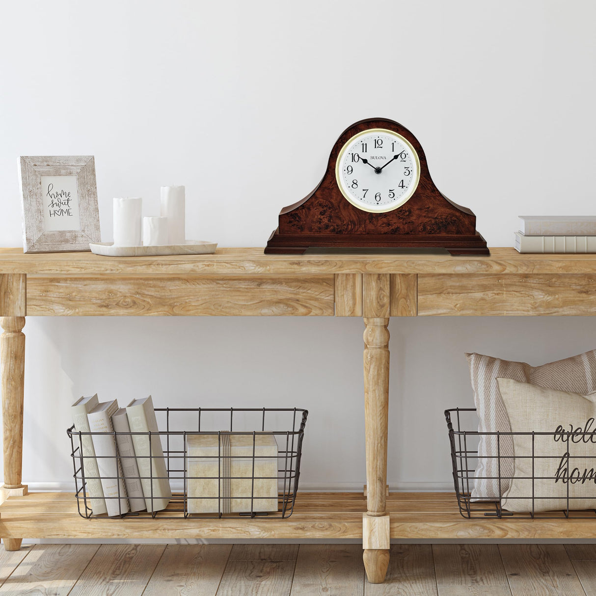 Bulova Chandler Lighted Mantel Clock, Model B1853 | Elegant Design | Illuminated Dial | Quartz Movement | Cherry Wood Finish | Battery Operated Bulova