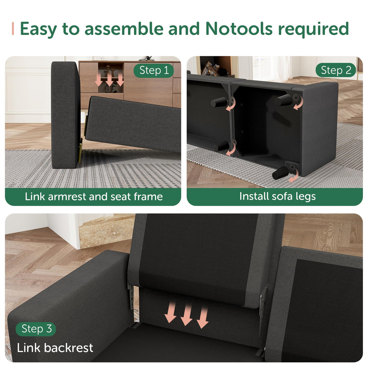 HONBAY Convertible Sectional Sofa, L Shaped Couch with Reversible Chaise for Small Space, Black HONBAY