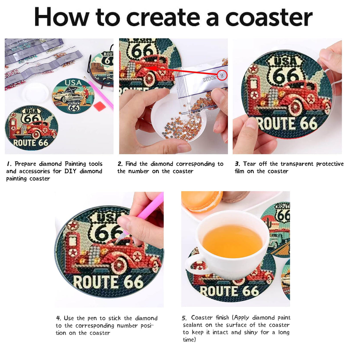 Mrnsiet 8 Pcs Car Diamond Art Coasters Kits for Adults, Highway Landscape Diamond Painting Coaster with Holder, Non Slip Hardwood Bases Coaster Set Gift for Beginners 4x4 Inch Mrnsiet