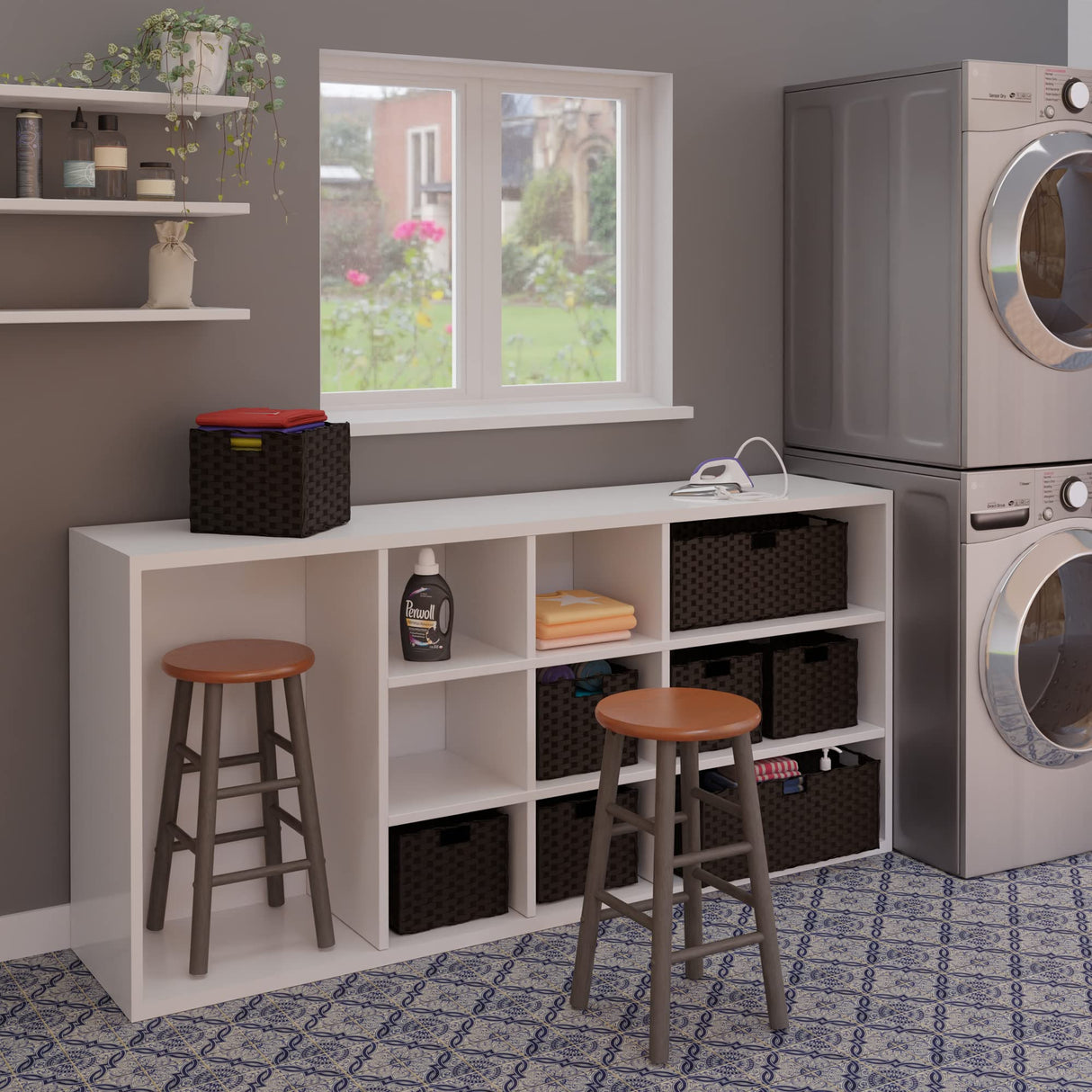 Winsome Wood Huxton 2-Pc Counter Stool Set, Gray and Teak Winsome