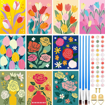 Gueevin 10 Pack Paint by Number DIY for Adults Paint by Numbers Acrylic Painting Kits Canvas, Without Frame, Simple Oil Painting for Spring Summer Gift Wall Decor 12 x 16 inch(Bloom Style)