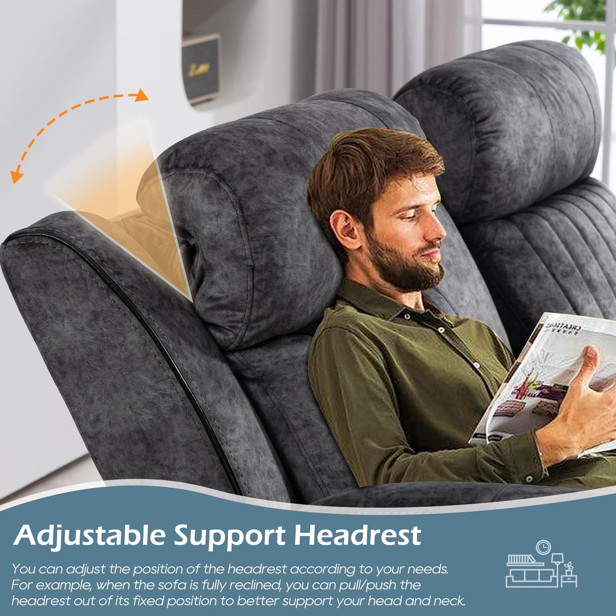 Consofa Zero Gravity Power Reclining Loveseat with Adjustable Headrest, Power Loveseat Recliner with Console, Power Loveseat Recliner Sofa with USB & Type-C Ports for Living Room(Grey) Consofa