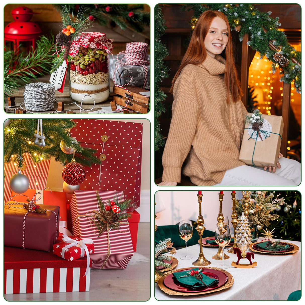 Panelee 48 Pcs Christmas Artificial Pine Picks Floral Pine Cones Sprays Wreath Christmas Decorations Berry Stem Branches with Holly Leaves for Xmas Tree Christmas Winter Holiday Panelee