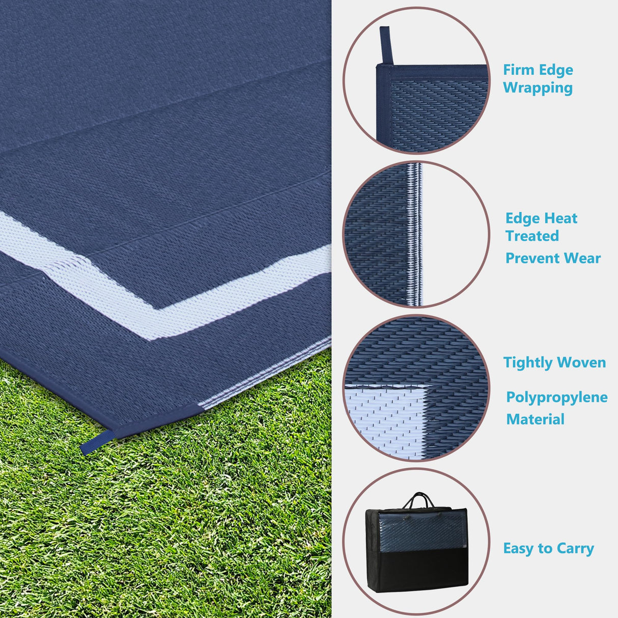 Ogrmar 5x8 FT Reversible Mats, Outdoor Rug for Patio Clearance, Waterproof Carpet, Plastic Straw Rug for Indoor Outdoor, Floor Mat&Rug for RV Porch Camping Backyard Deck Balcony Beach Trailer (Blue) Ogrmar