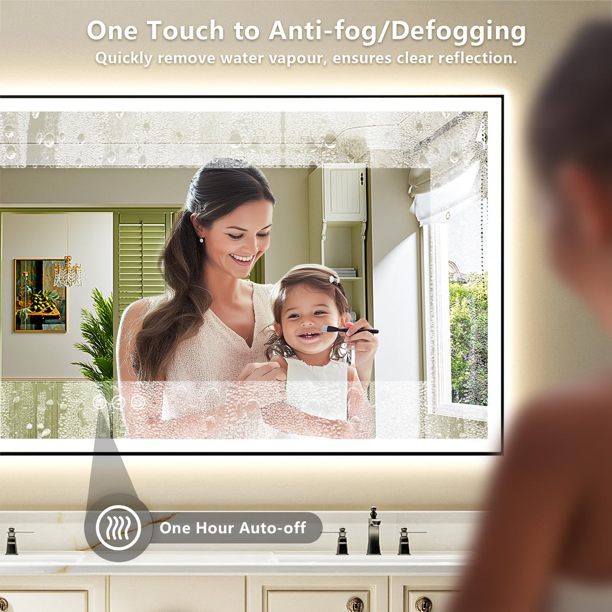 YEELAIT 72x40 Inch LED Bathroom Mirror with Lights (Front Lit and Backlit) Black Framed Lighted Vanity Mirror for Bathroom Wall Dimmable Anti-Fog Memory Tempered Glass Horizontal/Vertical YEELAIT