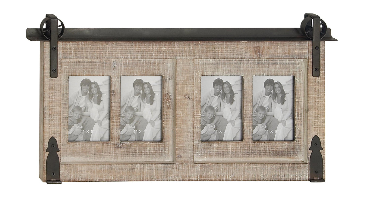 Deco 79 Wood 4 Slot Wall Photo Frame with Metal Accent, 26" x 1" x 14", Brown, SMALL SIZE Deco 79