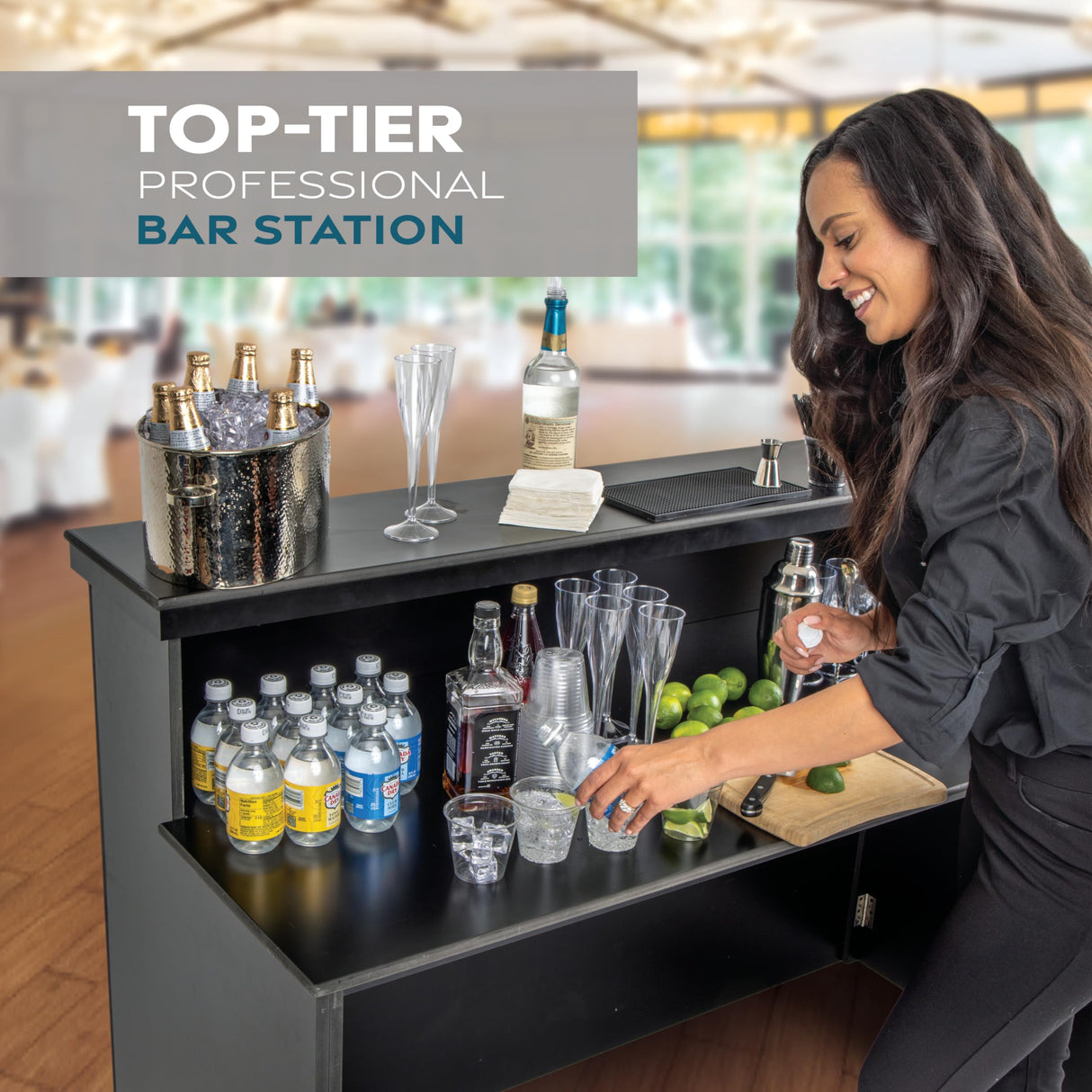 GoBar Elite Portable Bar Table for Events - Foldable Commercial Grade Wood - Mobile Bartending Station GoPong