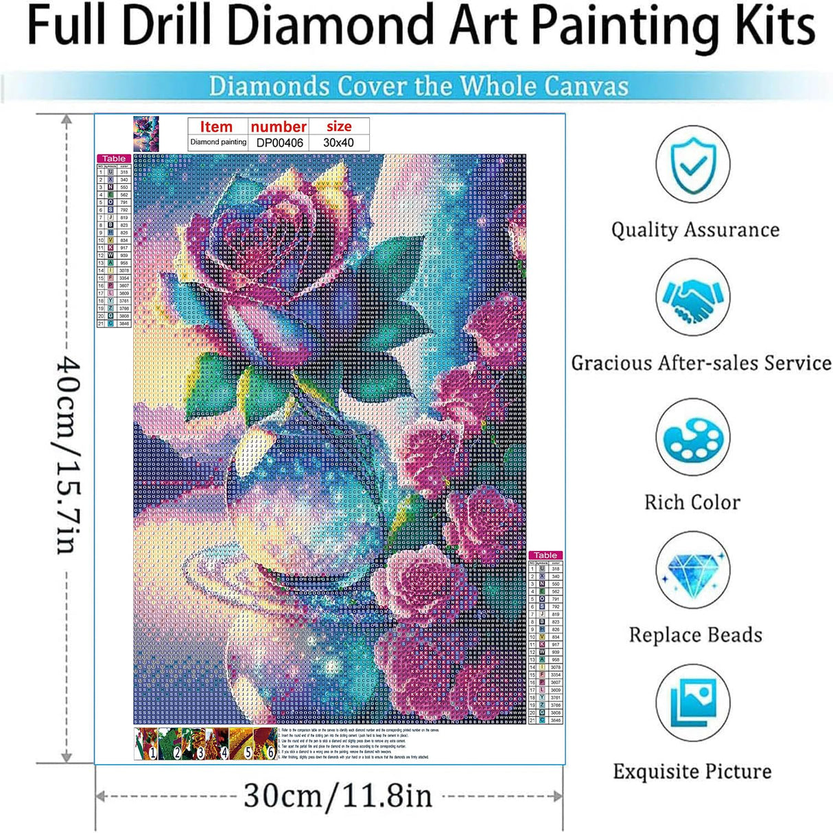 ARPADAMO Rose Diamond Art Kits for Adults,5D Flowers Diamond Painting DIY Diamond Art Diamond Painting Kits for Adult,Round Full Drill Diamonds, Diamond Art Kits for Home Decor-12x16inch ARPADAMO