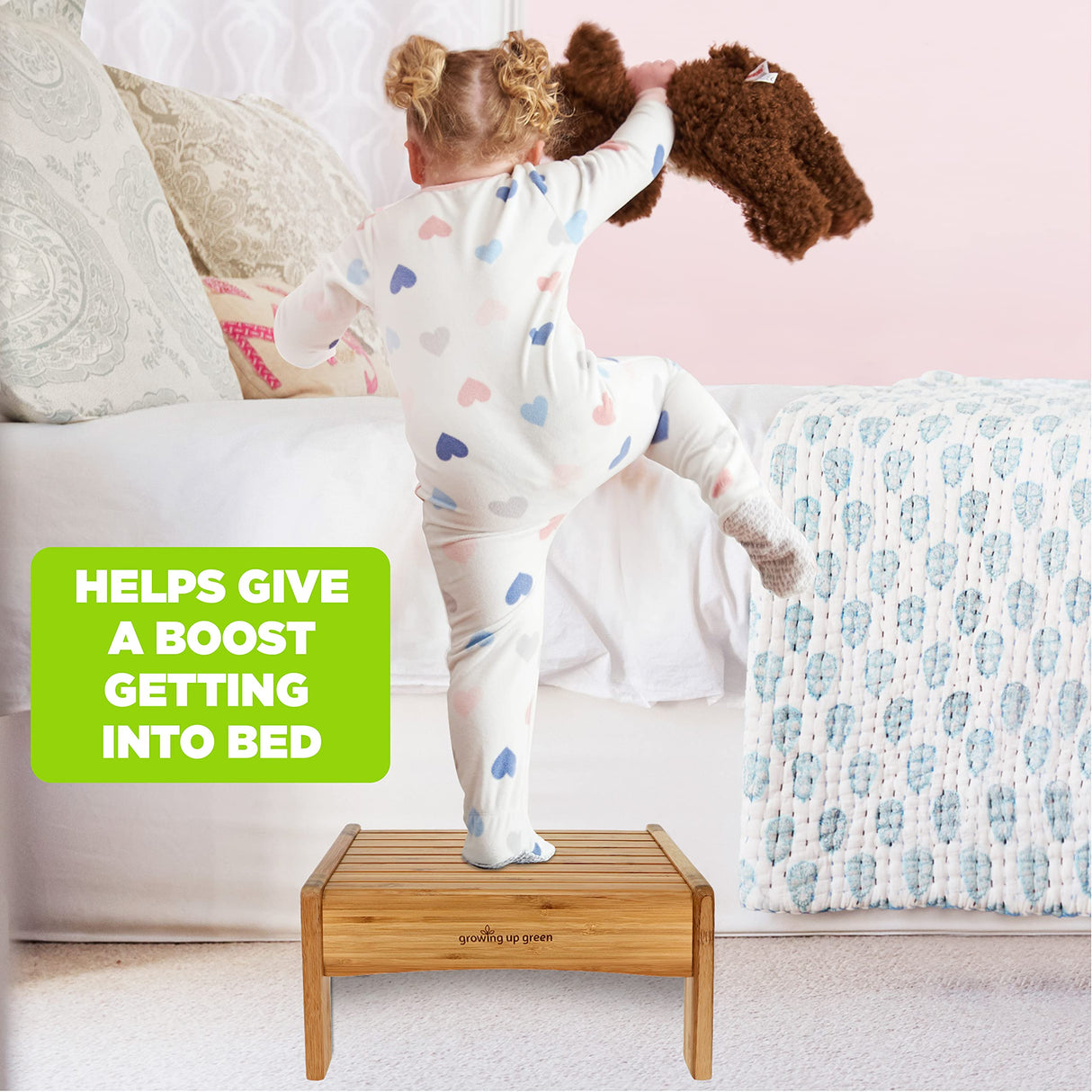 Growing Up Green Bamboo Bathroom Step Stool for Kids Using The Toilet and Sink - Kids Step Stool, Potty Training, Non-Slip, Bathroom, Kitchen, Lightweight Ginsey