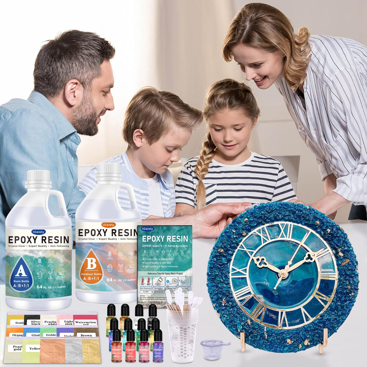 IGaiety 1 Gallon Epoxy Resin, Epoxy Resin Kit, Crystal Clear Resin Kit, No Yellowing Resin Self-Leveling Deep Pour Epoxy Resin High-Glossy Casting Resin Perfect for Crafts, Table Tops(0.5 Gallon x 2) IGaiety