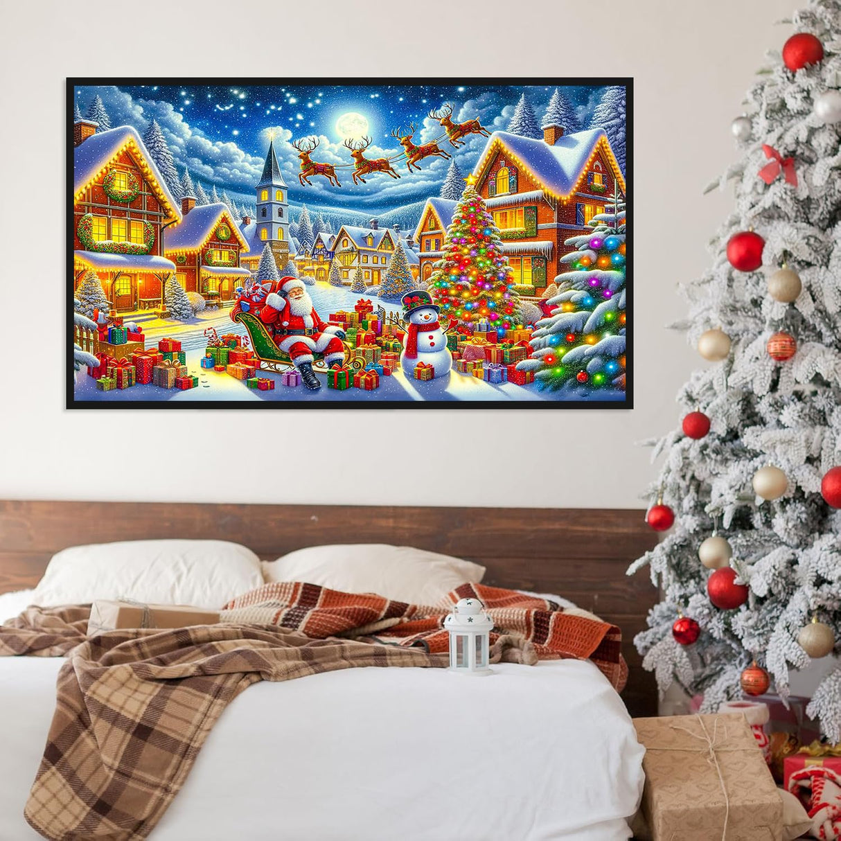 MBNTJHT Christmas Night Large Diamond Art Kits for Adults,DIY Santa Claus 5D Round Drill Diamond Painting Kits for Beginners, Large Gem Painting Art Craft Kit for Home Wall Decor 16x28 Inch. MBNTJHT