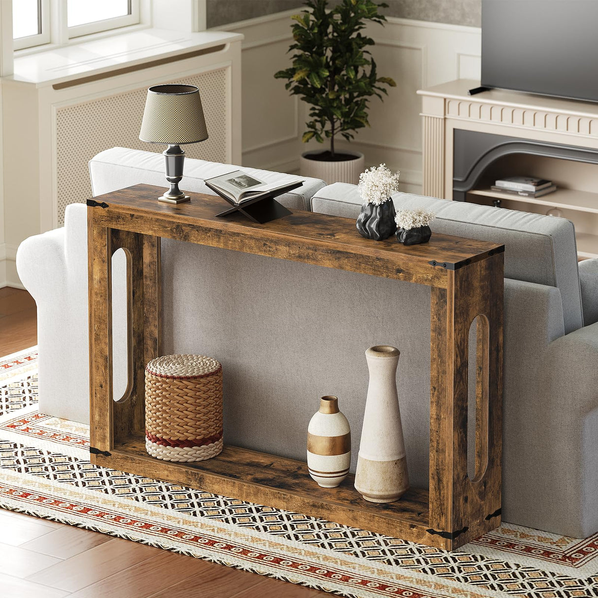 YATINEY Farmhouse Console Table, 47.2 Inches Wooden Sofa Table, Behind Couch Table with Storage, Industrial Hallway Accent Table for Living Room, Entryway, Hallway, Rustic Brown CT24BR YATINEY