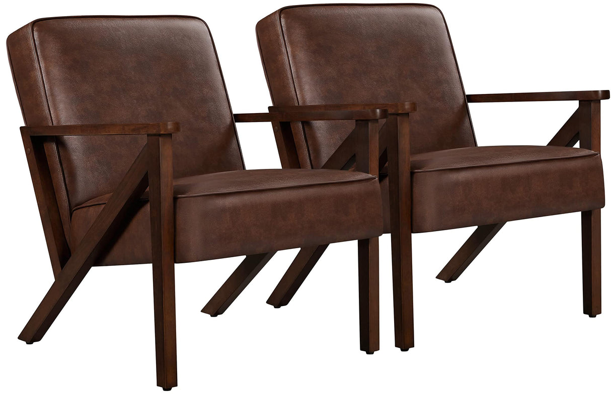 Yaheetech Accent Chair, Armchair with Strong Wood Frame, PU Leather Modern Retro Lounge Chair for Living Room/Lounge/Office/Reception Area, 2 Pieces, Dark Brown Yaheetech