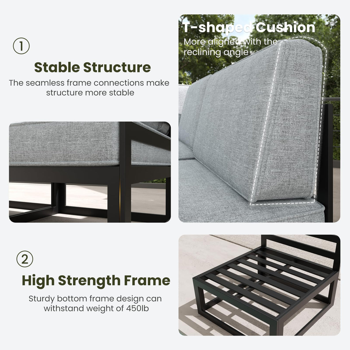 LayinSun Large Aluminum Patio Furniture Set with Fire Pit Table, 6 Pieces Modern Outdoor Conversation Set Sectional Metal Sofa Set with Olefin Cushion LayinSun