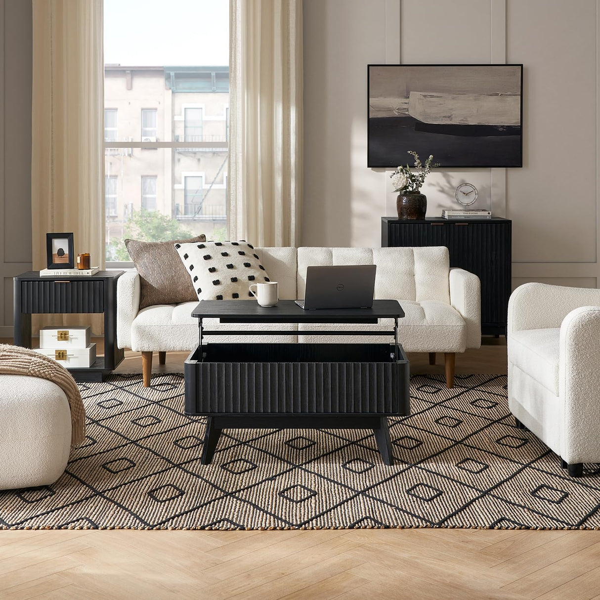 mopio Brooklyn Night Stand, Modern Farmhouse Nightstand, Small Side Table, Bedside Table with Drawer, End Table with Storage, Fluted Panel, Curved Profile (Black Oak, Single) mopio