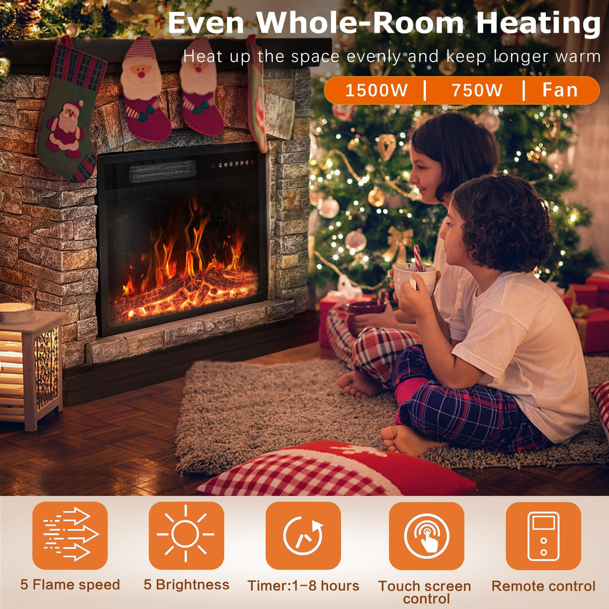 PUKAMI Electric Fireplace with Mantel, Freestanding Stone Fireplace Heater TV Stand with Remote Control, Realistic Flame Effect and 3D Log, 750W/1500W (40 inch) PUKAMI