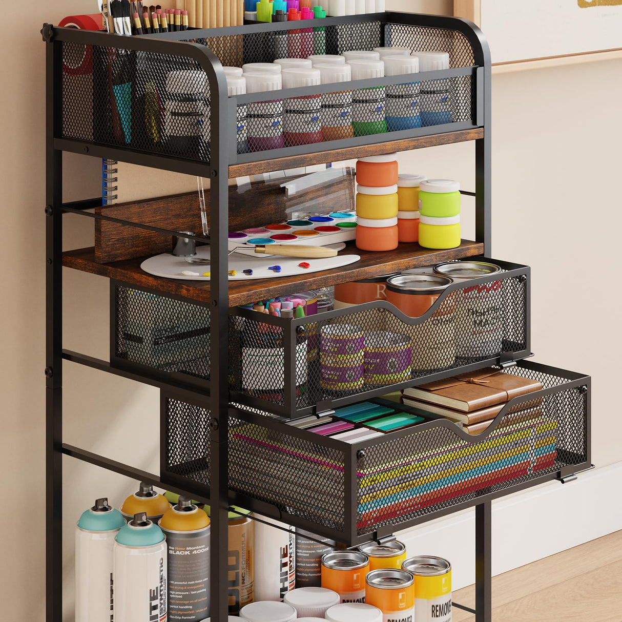 Art cart, 5 Tier Rolling Cart - Utility Cart with Storage Drawer and Wheels, Versatile Art & Craft Organizer for Home, Office, or Studio Ideal for Storing Brushes, Paints Homsorout