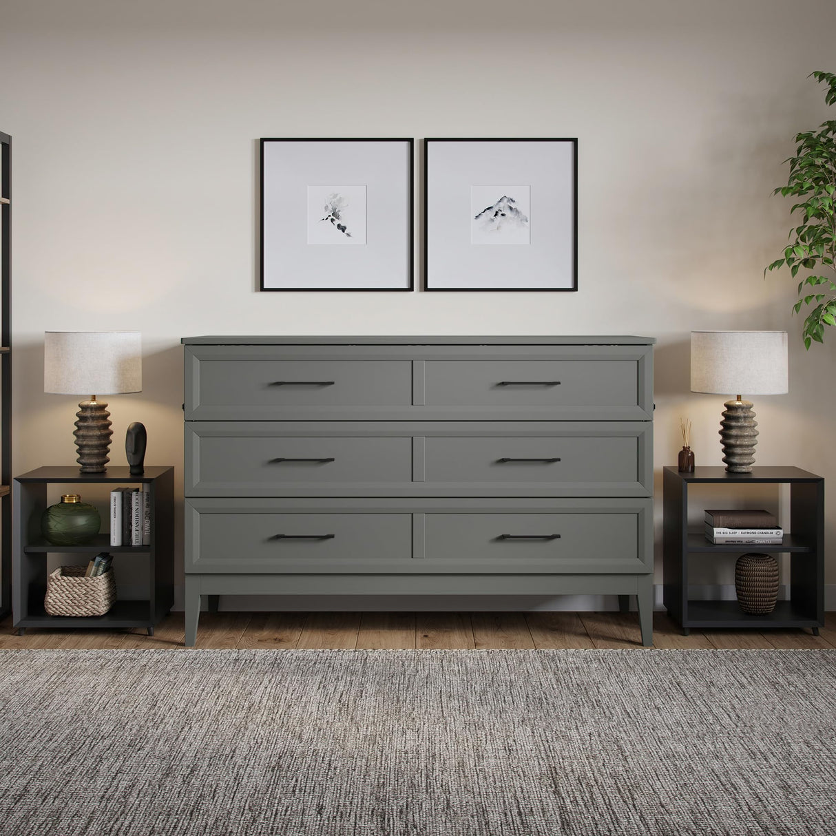 AFI, Santa Fe Queen Murphy Bed Chest with 6" Mattress & Built-in USB Charger, Grey AFI