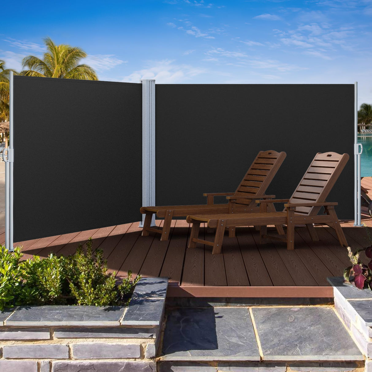 DWVO 236''X 71'' Double Side Awning Retractable Side Awning Folding Privacy Screen Privacy Fence Waterproof UV-Resistant Privacy Awning Outdoor for Garden, Deck, Patio, Pools, Balcony, Black DWVO