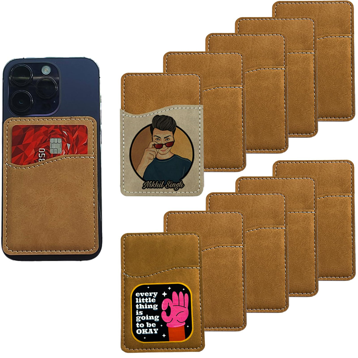 HeKimLee 10 Pack Blanks Phone Wallet Stick On for Sublimation, PU Leather Cell Phone Credit Card Holder, ID Case Pouch Sleeve with Self Adhesive Sticker for iPhone Samsung Pixel HeKimLee