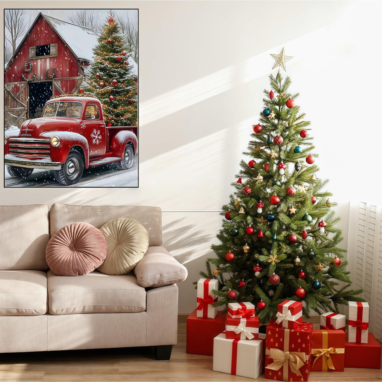 Christmas Diamond Art Kits for Adults Beginner, Truck 5D Diamond Painting Kits for Adults, DIY Full Drill Winter House Diamond Dot Gem Painting for Home Wall Decor 12x16 inch BYGFHLYW