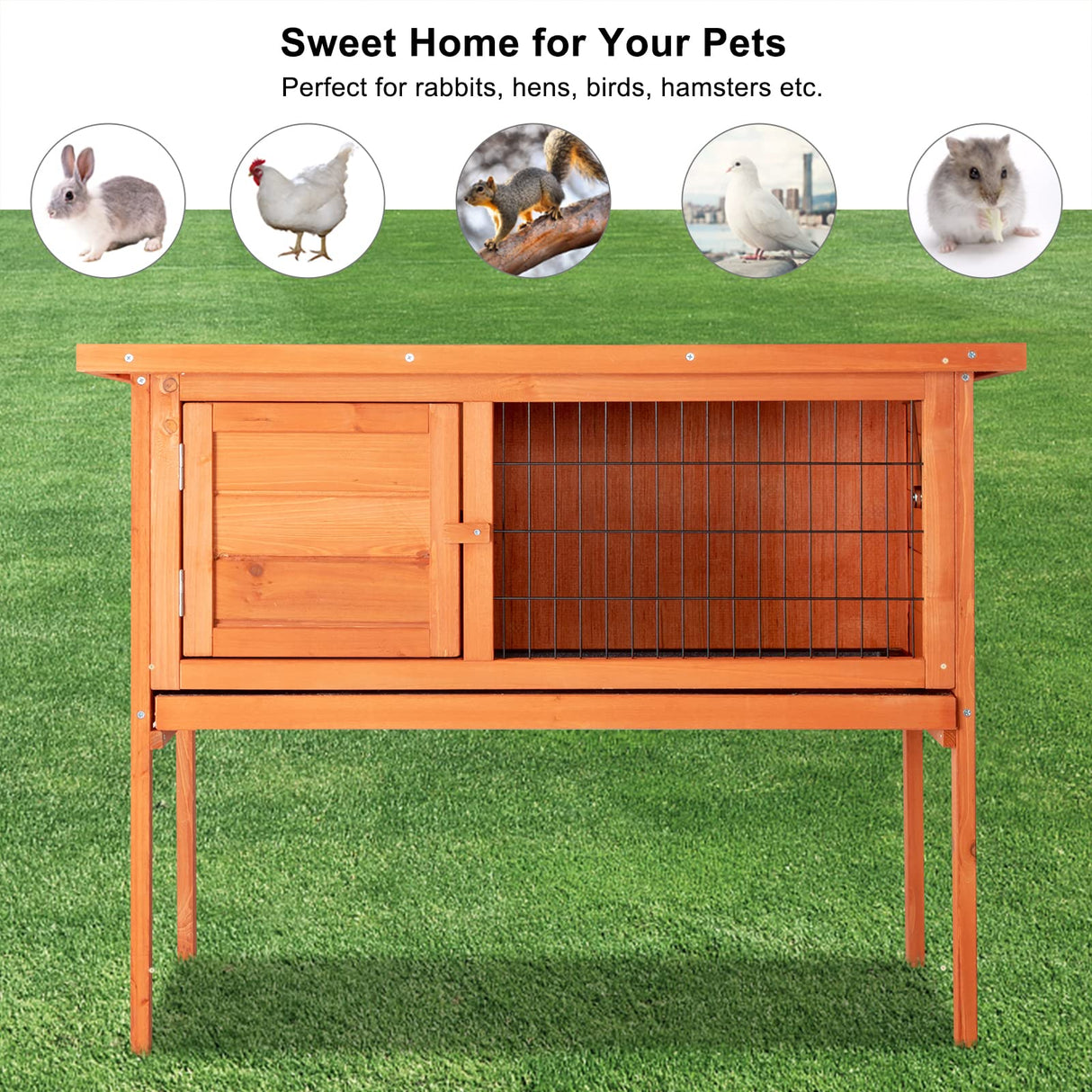 Outvita Rabbit Hutch, 36" Single Deck Waterproof Wooden Chicken Coop Wire Hen Quail House Indoor Outdoor Use,Bunny Cage Small Pet Animal Poultry Cage (Wood) Outvita