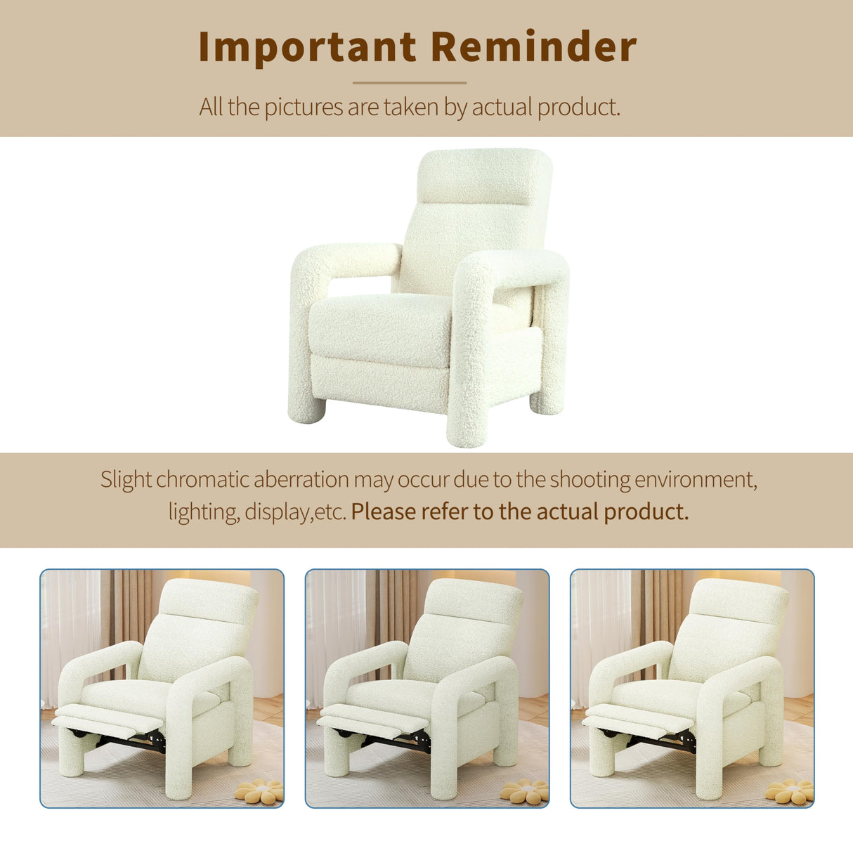 LUMISOL Upholstered Recliner Chair with Adjustable Backrest, Push Back Recliner Armchair, 31.25'' Single Sofa for Living Room, Upholstered Chair, Beige LUMISOL