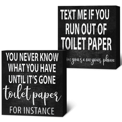 2 Pieces Funny Farmhouse Bathroom Signs Decor Classic Wooden Box Sign Rustic Toilet Paper Sign Guest Restroom Wooden Wall Art for Home Bathroom Toilet Decoration, 6 x 6 Inch (Vivid Style)