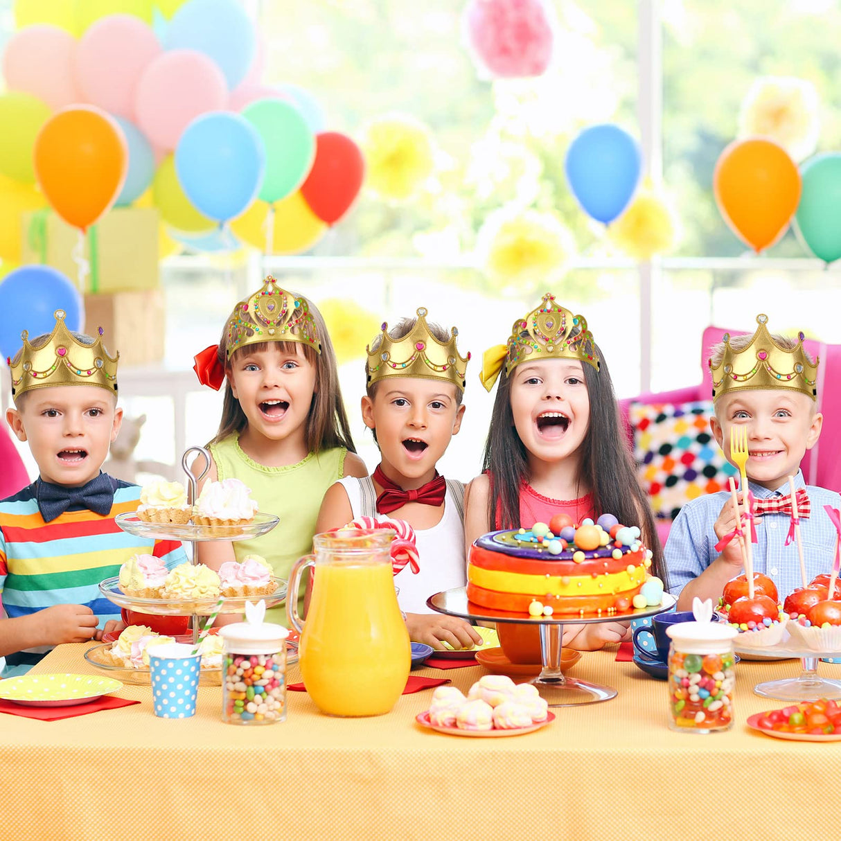 Jexine 100 Pieces Foam Crowns Set for Kids Princess Tiaras Making Kits 60 Pcs Foam Princess Crowns and 40 Sheets Crystal Diamond Sticker for Kids' Party Supplies Decoration Craft Jexine