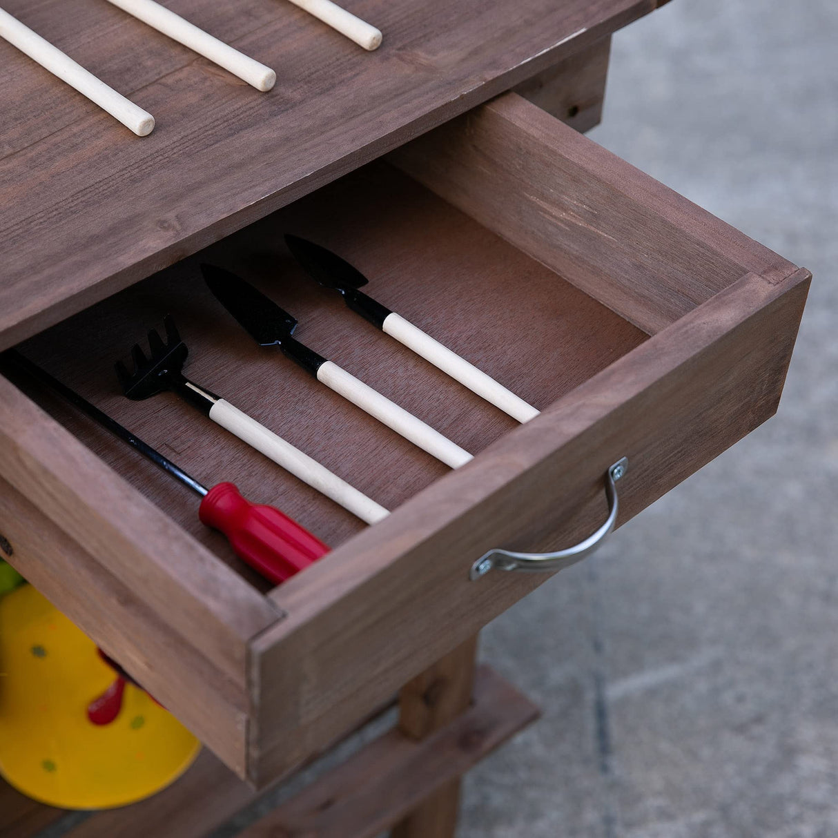 Outsunny 36'' Wooden Potting Bench Work Table with 2 Removable Wheels, Sink, Drawer & Large Storage Spaces, Brown Outsunny