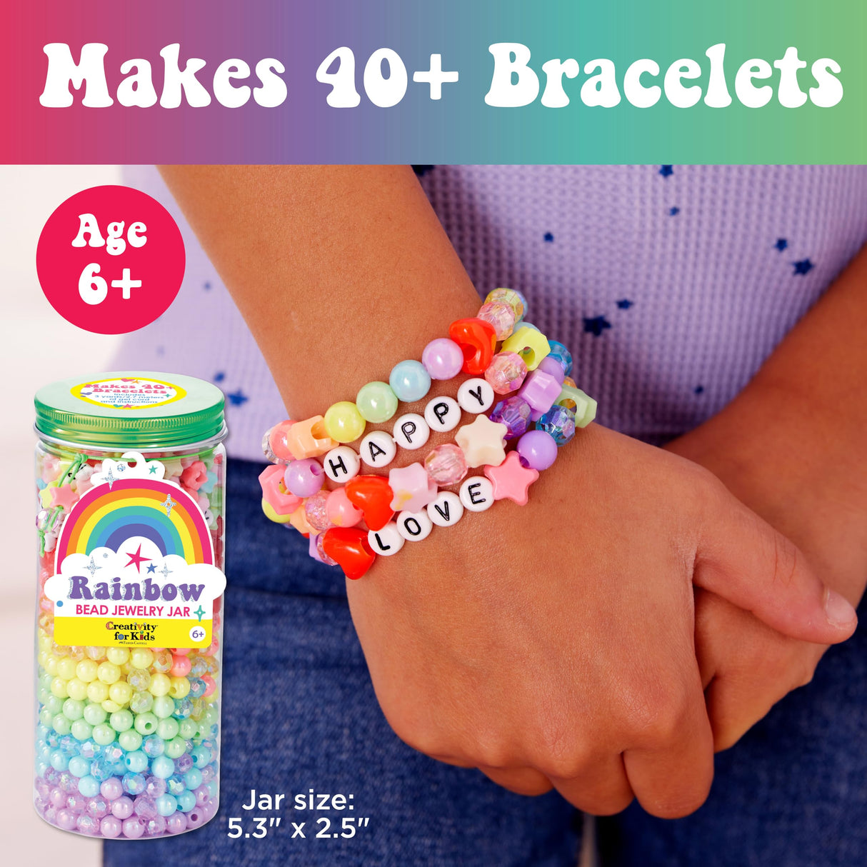 Creativity for Kids Rainbow Bead Jar Jewelry Making Kit: Makes 40+ Friendship Bracelets, DIY Crafts for Girls, Girls Gifts Ages 6-8+, Easter Basket Stuffers for Kids Creativity for Kids