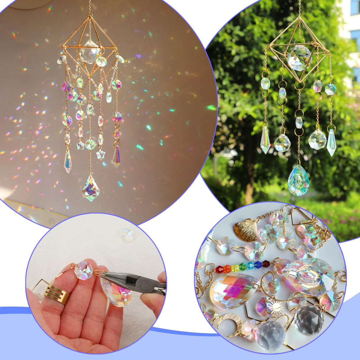 HYBEADS DIY Suncatchers, 400 pcs Sun Catchers Making Supplies Kit Art and Crafts for Adults Prism Hanging Decorative Suncatcher with Crystals Rainbow Maker for Indoor Windows Office Home Decor HYBEADS
