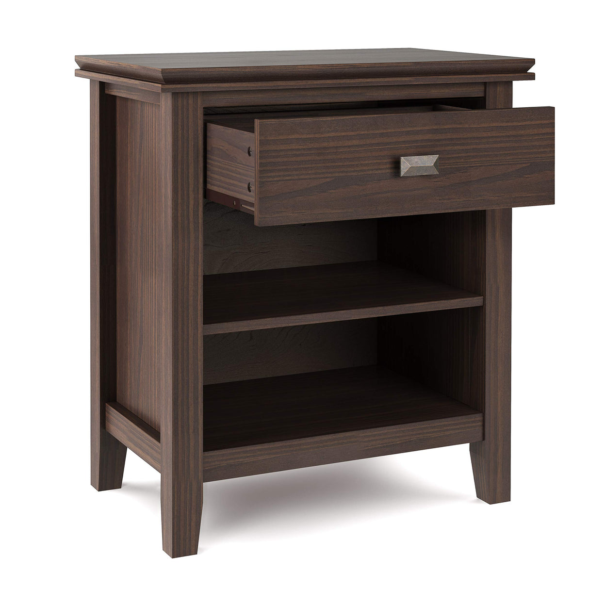 SIMPLIHOME Artisan 24 inches Wide Night Stand, Bedside table, Warm Walnut Brown SOLID WOOD, Rectangle, with Storage, 1 Drawer and 2 Shelves, For the Bedroom, Contemporary Modern SIMPLIHOME