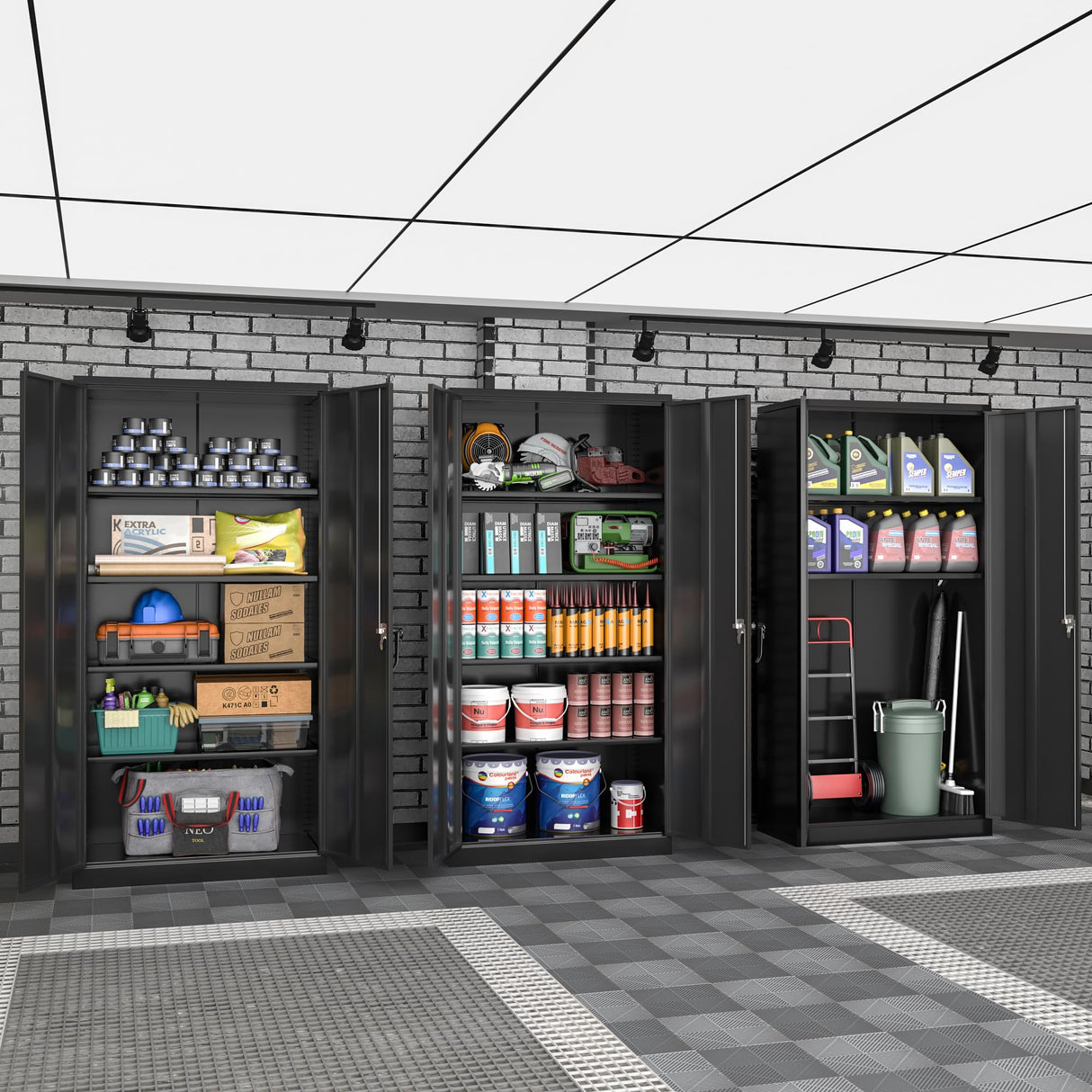 Superday 72" Lockable Steel Storage Cabinet, Locking Metal Storage Cabinets, Tall Black Cabinet with 2 Doors and 4 Adjustable Shelves for Garage, Home Office, Classroom, Pantry, File, Easy Assemble Superday