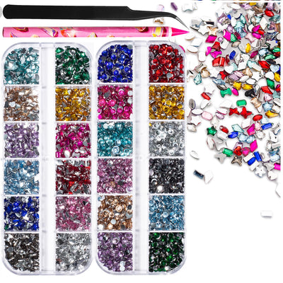 7000Pcs Multicolored Rhinestones for Bedazzling Kit, Nail Gemstones for Crafting, Flatback Rhinestones for Clothes, 3D Mini Heart Star Flower Nail Diamonds Crystals Jewels for Crafts, Nail Art Charms