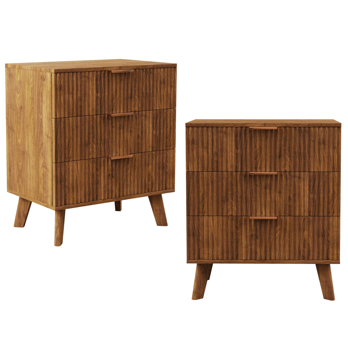 Mid-Century 3 Drawers Bedside Table Cabinet, Modern Nightstand with 3 Drawer and Solid Wood Legs, Contemporary 3-Drawer Nightstand, Mid Century Nightstand with 3 Storage Drawer for Bedroom (Walnut) affeivul