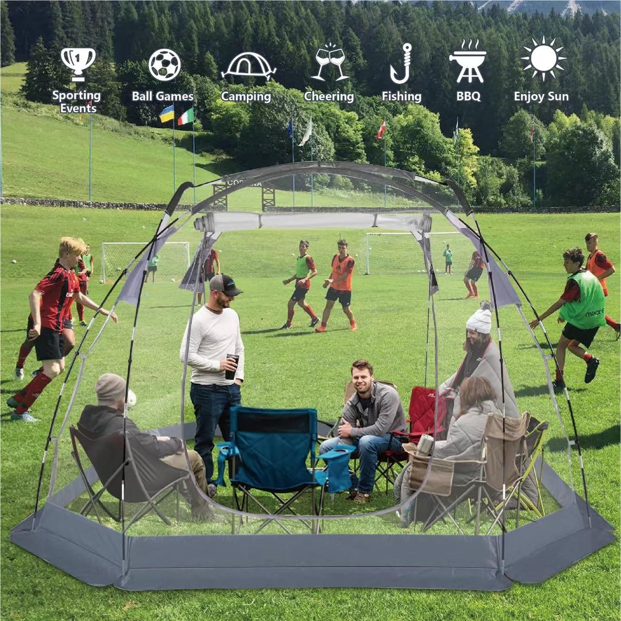 Clear Bubble Tent, ZXPLO 4-6 Person Gazebo Screen House Room, 10'x10' Sports Tent, Weather Proof Cold Protection Tent for Sports, Outdoor, Backyard, Patios ZXPLO