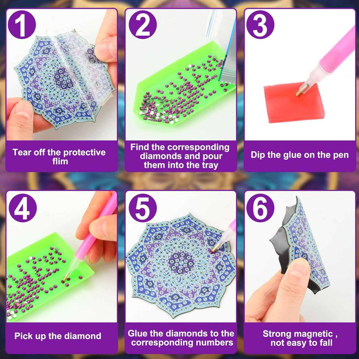 Zonon 12 Pcs Refrigerator Diamond Painting Magnets Easy Diamond Art Painting Magnetic Stickers Kits Fridge Magnets for Adults DIY Home Decors(Classic Mandala) Zonon