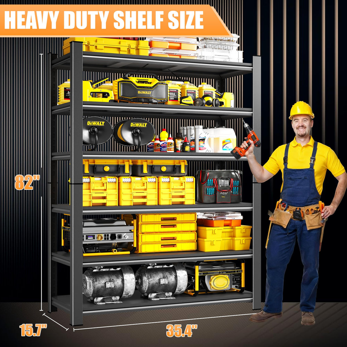 6-Tier Garage Shelving Heavy Duty, 3600LBS Metal Shelving Unit, Adjustable Garage Storage Shelves, Easy Assembly Steel Shelving, Utility Storage Rack Shelf for Warehouse, 82”H*35.4”W*15.7”D KILISTEELS